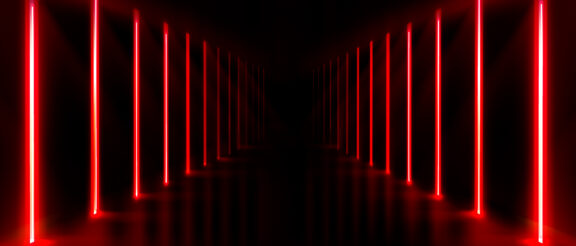 Neon light tunnel on black background